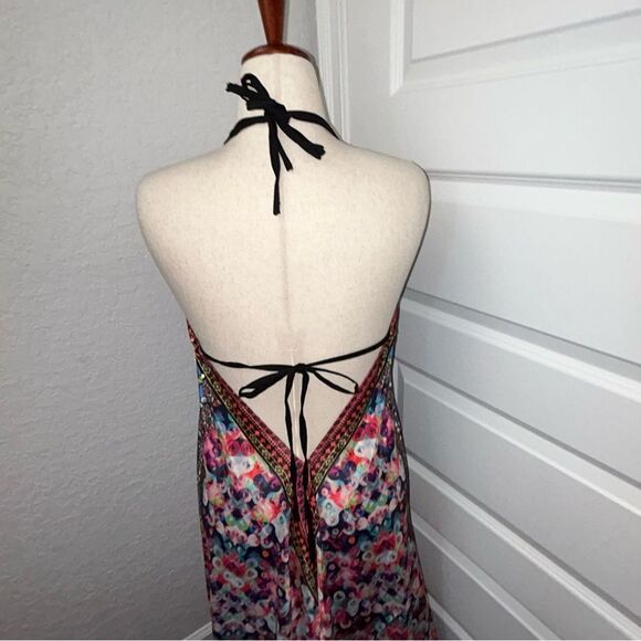 Halter Open Back Asymmetrical Sequins Embellished Mix Print Maxi Dress - Picture 4 of 12